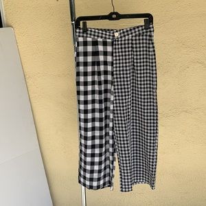 Checkered Mix Crop Wide Leg Pant